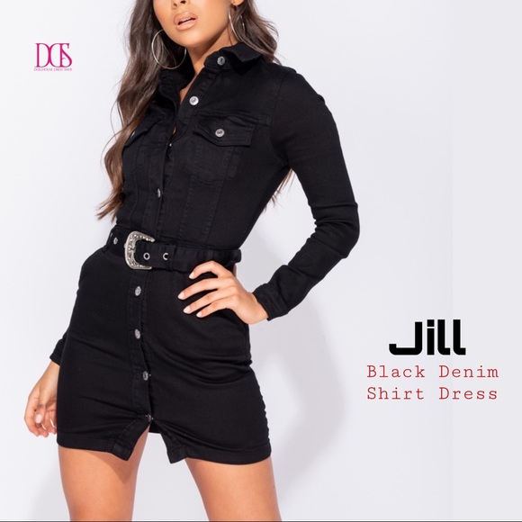 🎁5 ⭐️ Jill - Denim Western Buckle Shirt Dress - Picture 1 of 8